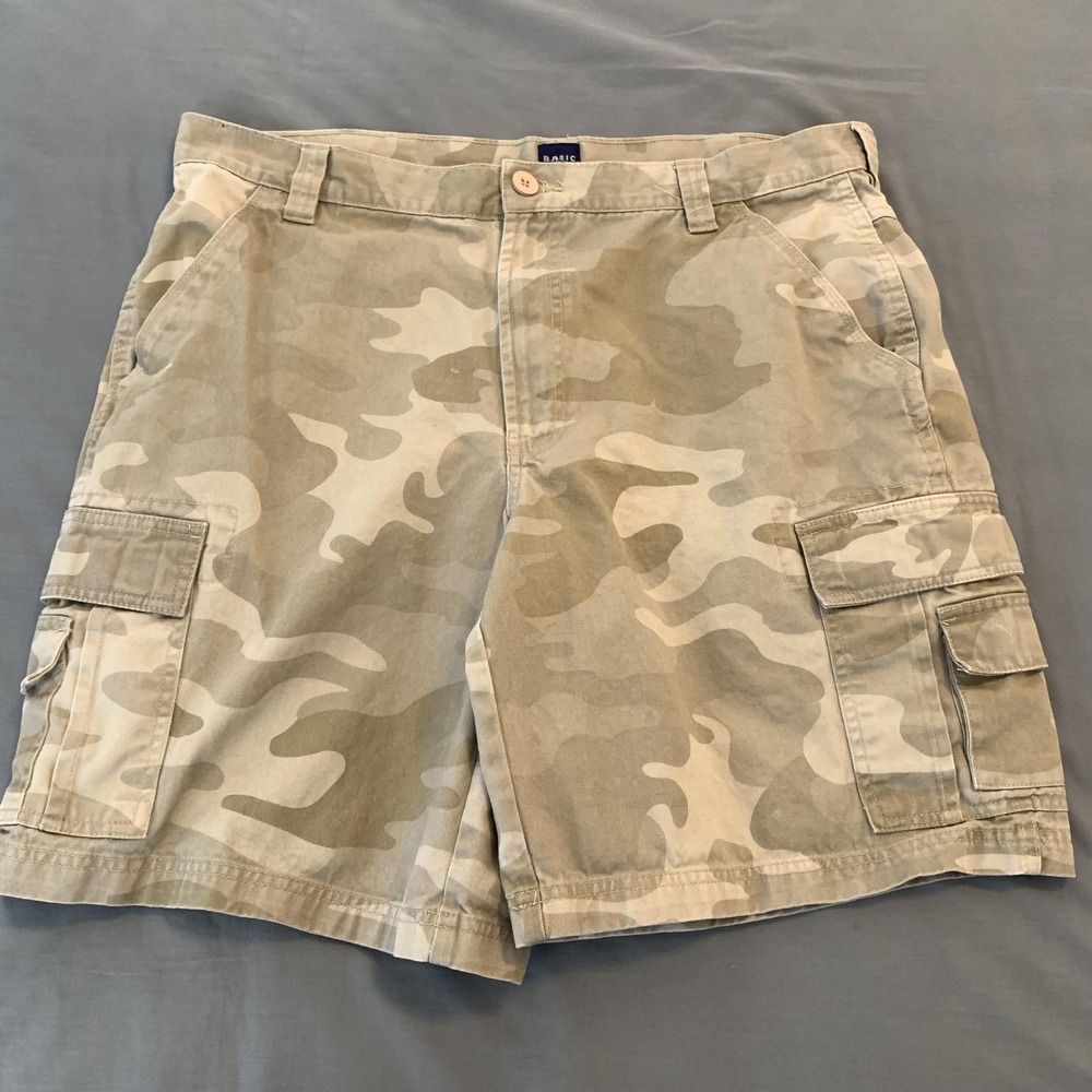 Camo Cargo Shorts Mens 38 Beige Camo Cotton Canvas Outdoor Hiking